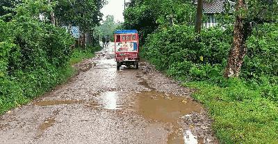 লাখাইয়ে দেড় কোটি টাকার রাস্তা আড়াই বছরে বেহাল দশা, ভোগান্তি চরমে  
